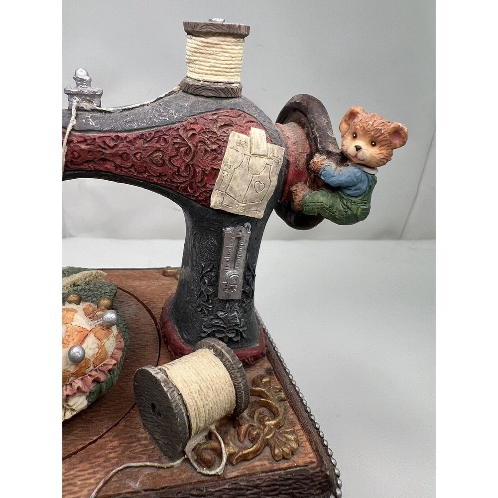 San Francisco Music Box Co Animated Sewing Machine Bears Buttons And Bows HTF‎ - Picture 5 of 11